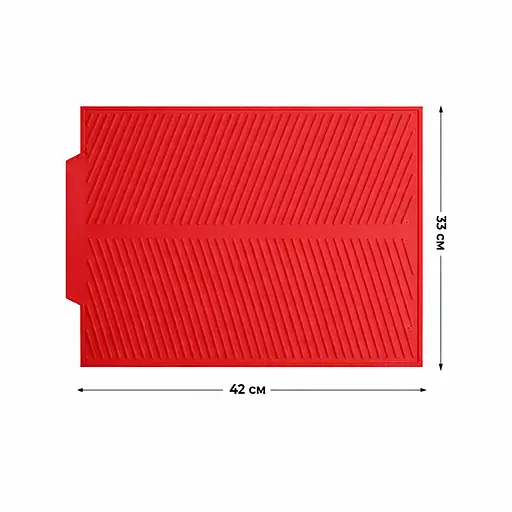 Силіконовий килимок для сушіння посуду зі зливом підставка-килимок для мокрого посуду 42х33 см Червоний 88193 - фото 5