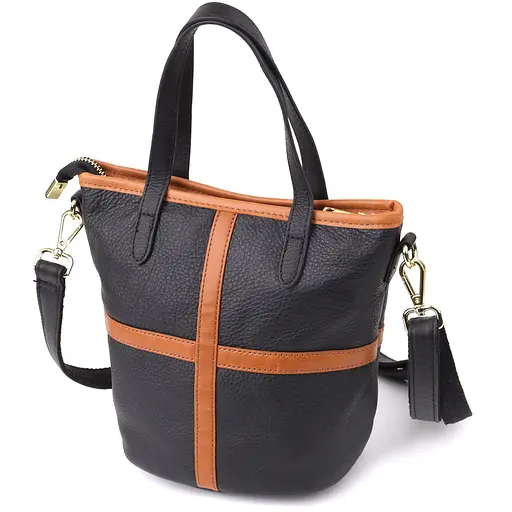 Женская кожаная сумка Vintage с коричневой вставкой на лицевой стороне 17х21х13 см sum0027601 - фото 2