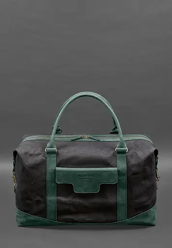Дорожная сумка из конваса и натуральной кожи Crazy Horse зеленая - фото 3