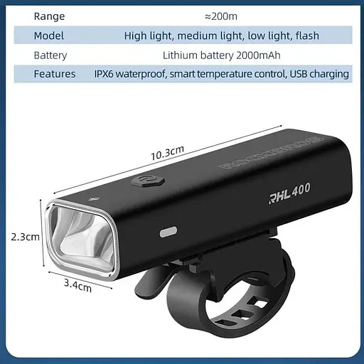 Велофара ROCKBROS RHL 400 мощная аккумуляторная USB 2000 mAh 400 LUM - фото 6