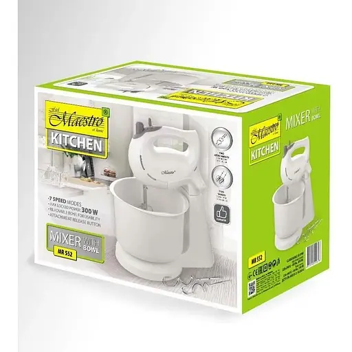 Ручний міксер з чашею Maestro MR-552 для дому 7 швидкостей 2 насадки Білий 300 Вт - фото 2