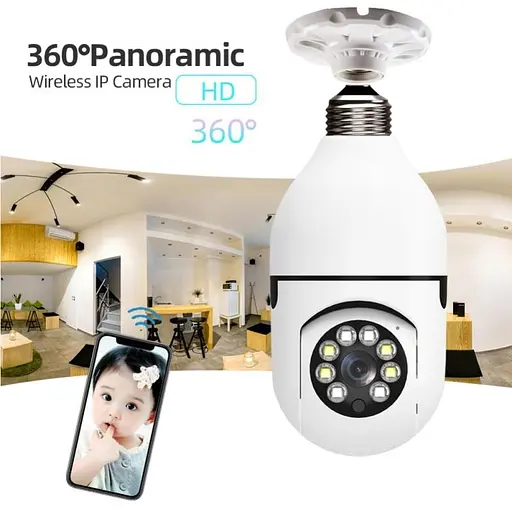 Панорамна IP WiFi камера відеоспостереження Kerui лампочка CAMERA CAM L1 E27 WIFI IP 360/90 біла - фото 2