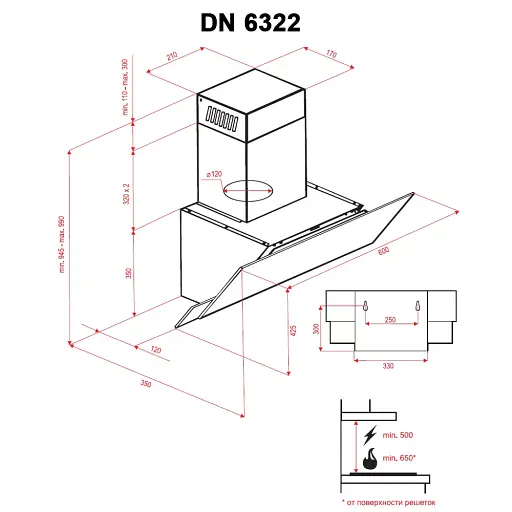 Вытяжка декоративная наклонная Perfelli DN 6322 W LED - фото 7