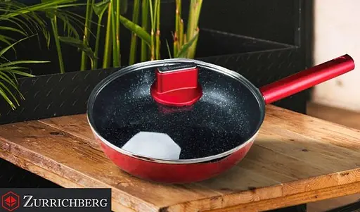 Сковорода з кришкою Zurrichberg ZB/2102 28 см з мармуровим покриттям з бакелітовою ручкою Червоний - фото 2
