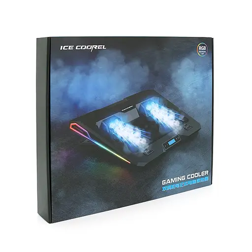 Підставка під ноутбук IceCoorel A3, 10-15.6", 2*60мм 2800±10% RPM, корпус пластик, 2xUSB2.0 + LCD + speed controllers, 400x350x45mm, Black, Box, Q10 - фото 2