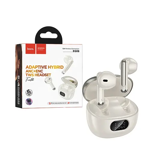 Навушники Hoco EQ18 Field ANC + ENC noise Cancelling true wireless BT 5.4 headset бездротові білі - фото 3
