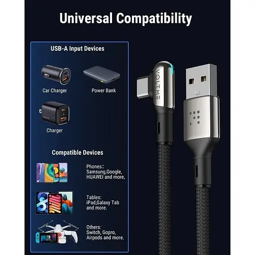 Кабель Voltme Powerlink Stark Usb-A To Usb-C Чорний: 2 М: 60 Вт