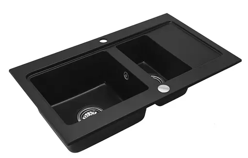 Кухонна мийка гранітна Rea Fox подвійна black ZLE-00134, Чорний - фото 1