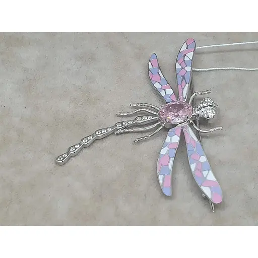 Серебряная брошь Vegas Стрекоза с фианитами и эмалью. 70001Р Розовый - фото 2