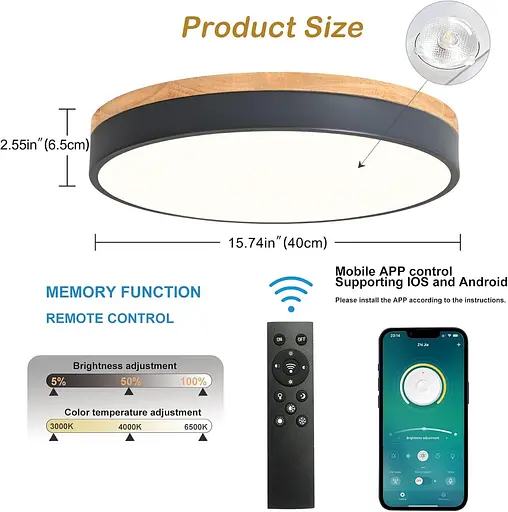 Потолочный светодиодный светильник Qamra Wood круглый 3000 K - 6500 K - фото 3