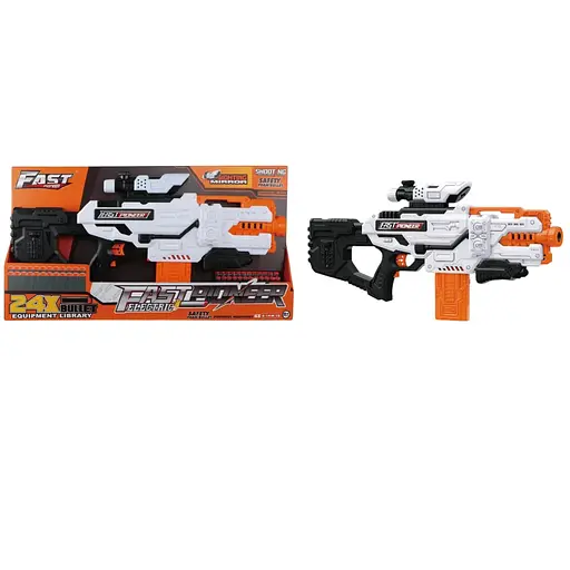 Игрушечный детский пулемет автоматический на батарейках с мягкими патронами (24 шт.) и прицелом (64 х 22см) - фото 1