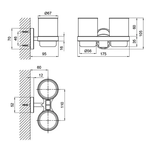 Склянка подвійна Lidz (CRG)-114.04.02 з тримачем зубних щіток білий матовий - фото 2