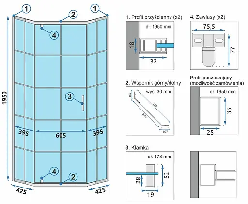 Душова кабіна Rea Hex 90x90 black REA-K8979, Чорний, Універсальна, прозорий - фото 4