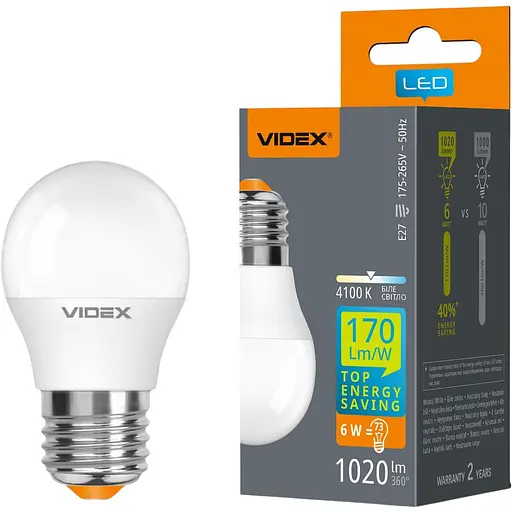 Лампа LED Videx G45h 6W E27, 4100K (VL-G45h-06274)