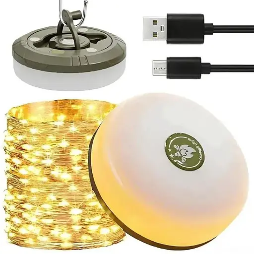 Кемпінговий туристичний ліхтар з гірляндою росою і магнітом 20 м USB (478698-Prob) Теплий білий
