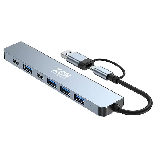 USB-хаб XON SmartHub 7 в 1 (2xType-C, USB3.0, 4xUSB2.0) Серый (UHUHP071342G 5184) - фото 3