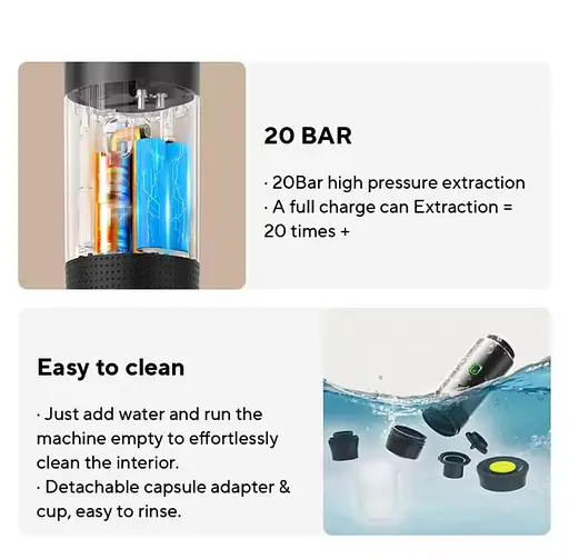 Портативная USB-кофеварка 3-в-1 для эспрессо, капсул и молотого кофе – компактная, беспроводная, с подогревом - фото 11