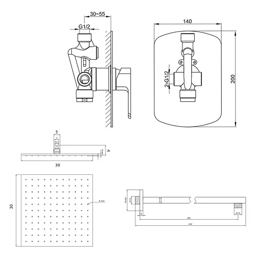 Душова система Kohlman Foxal 30 chrome + BOX прихованого монтажу QW220FQ30, Хром - фото 2