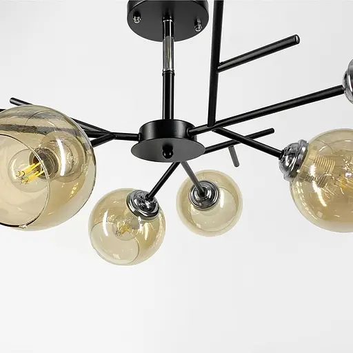 Люстра на 6 янтарных плафонах в черном корпусе Ø 60 см | Ст. 088N/6 BK+CH+AM | Line F - фото 3