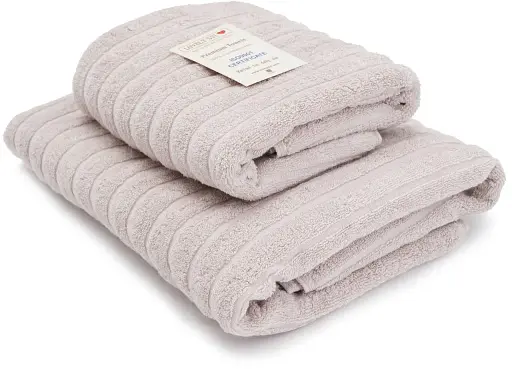 Набір 2 жакардові рушники Lovely Svi для ванної, готелів, СПА, на подарунок 70 х 140 см і 50 х 90 см Oxford Stripe Cool бежево - сірий (351124)