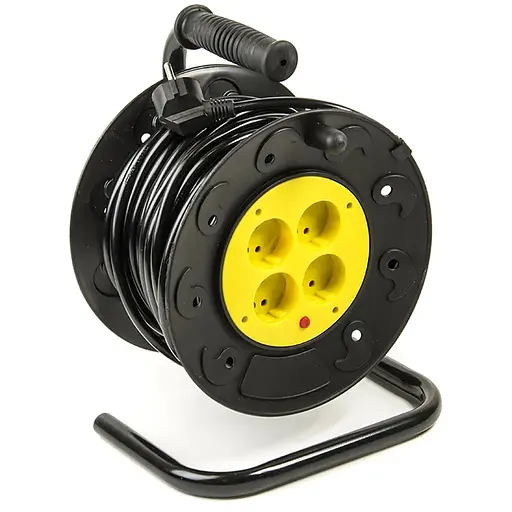Удлинитель на катушке PowerPlant 20 м, 2x1.0мм2, 8А, 4 розетки (JY-2000/20)