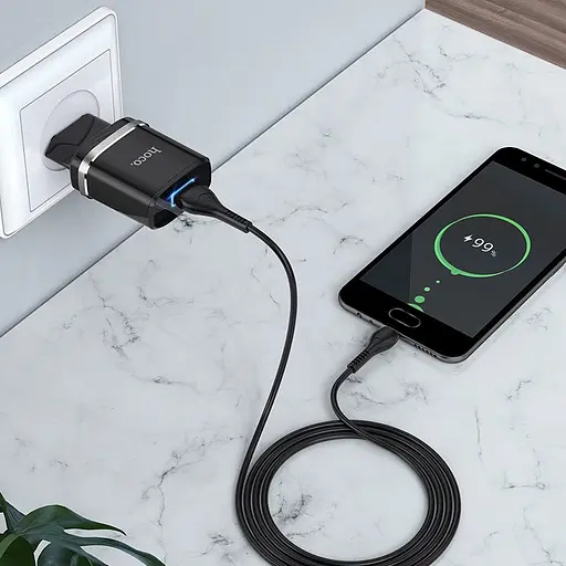 Сетевое зарядное устройство Hoco N1, 12W 2.4 A с USB-разъемом и кабелем Type-C в комплекте черный - фото 10