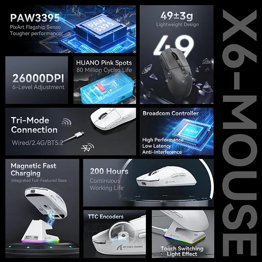 Миша ігрова Attack Shark X6 біла - фото 6