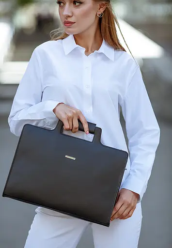 Шкіряна сумка для ноутбука і документів чорна Краст - фото 6