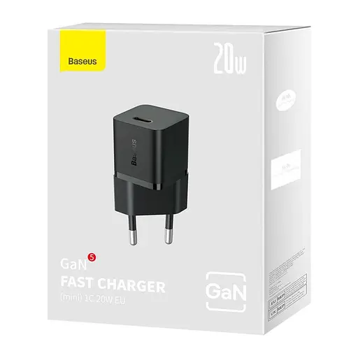 Блочок швидкого заряджання адаптер живлення Baseus GaN5 Fast Charger (mini) OS 1 USB-C 20 W чорний - фото 3