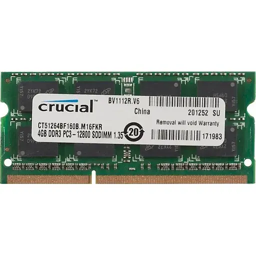 Оперативна пам'ять для ноутбука Crucial SO-DIMM 2Rx8 DDR3L 4GB 1600MHz PC3L-12800 1.35v/1.5v Б/В