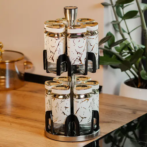 Набір баночок для спецій TS Kitchen HP1333 на підставці 12 штук білий мармур - фото 2