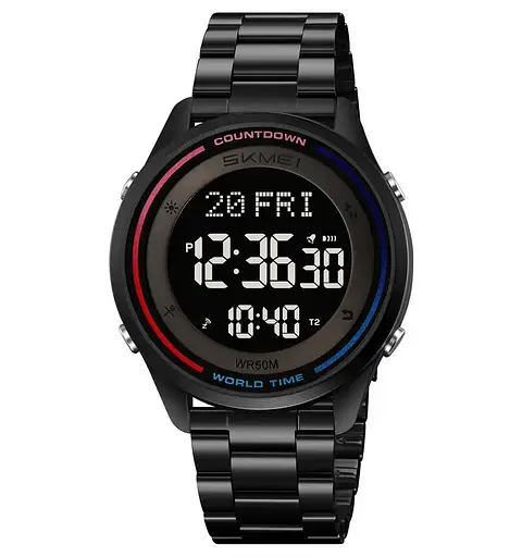 Часы мужские наручные спортивные Skmei 2412 со стальным браслетом (Черный)