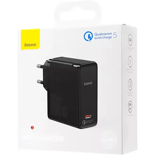 Швидкий зарядний пристрій Baseus GaN2 100 Вт + кабель Type-C до Type-C (1.5 м) - фото 1