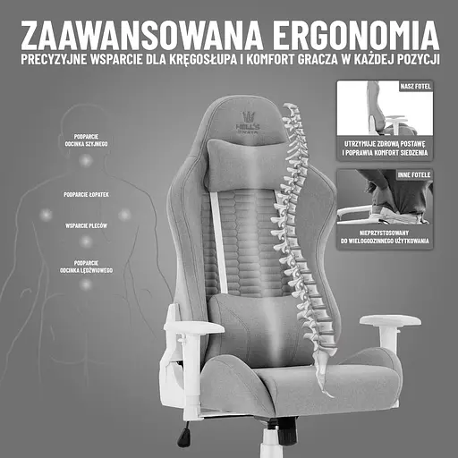 Компьютерное кресло Hell’s HC-2000 Grey-White тканевое - фото 9