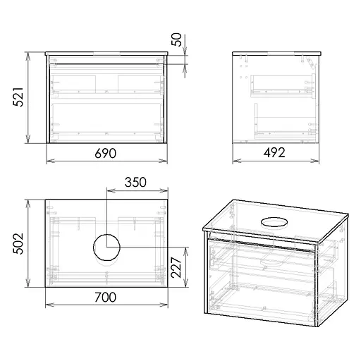 Тумба підвісна Imprese Bilovec з умивальником 70 см Білий f3276W Білий - фото 2
