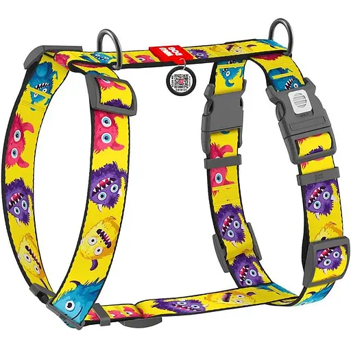 Шлей для собак Waudog анатомическая H-образная Nylon с QR-паспортом Мохнатые монстры XL Ш 35 мм - фото 1