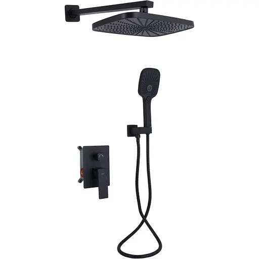Душова система для душу Qtap Gemini прихованого монтажу на два споживача QTGEM113BLM45697 Black matt, Чорний матовий - фото 1