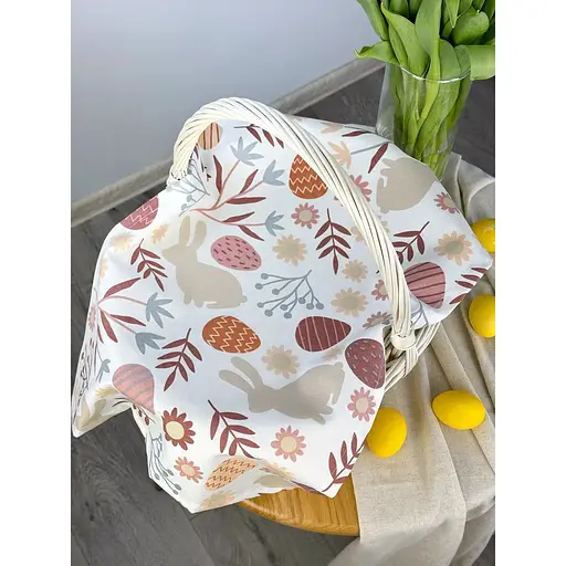 Пасхальное полотенце водоотталкивающее для корзины Пасхальные зайчики 70х40 см белый - фото 2