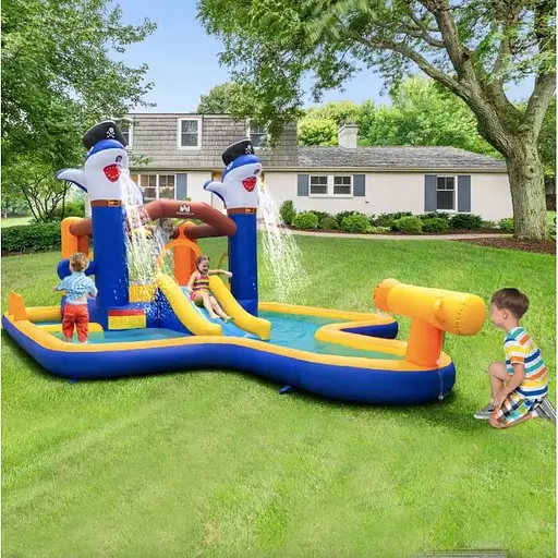 Парк з водними гірками Costway Dolphins 7-в-1 з басейном і водометом - фото 3