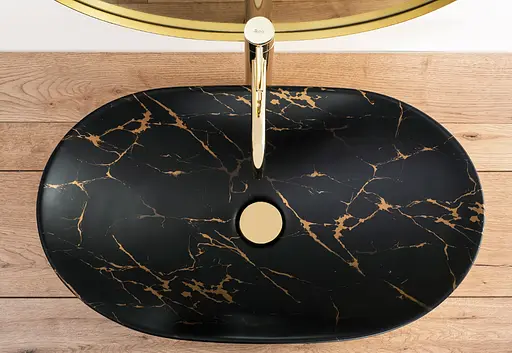 Умивальник Rea Royal In Black Marble Gold накладний REA-U8008, Чорний - фото 3