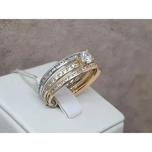 Золоте кільце Столична Ювелірна Фабрика 3 в 1 з фіанітами. 154488 18 - фото 4