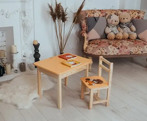 Дитячий письмовий столик та стільчик (з ящиком) для малювання та навчання (Левеня) - фото 3