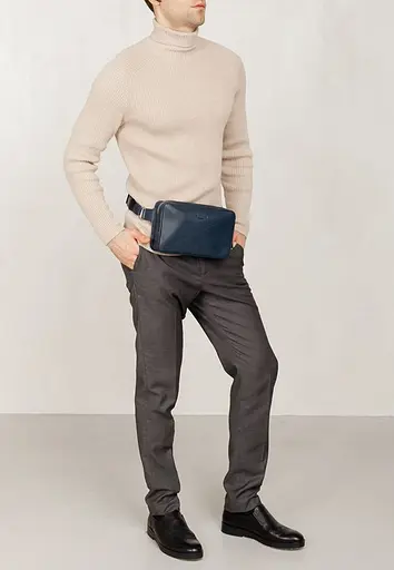 Шкіряна поясна сумка Dropbag Maxi темно-синя - фото 8