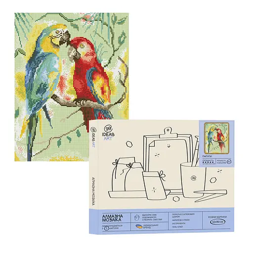 Набір з алмазною мозаїкою "Папуги", 40*50 см, IDEA2-CK2693
