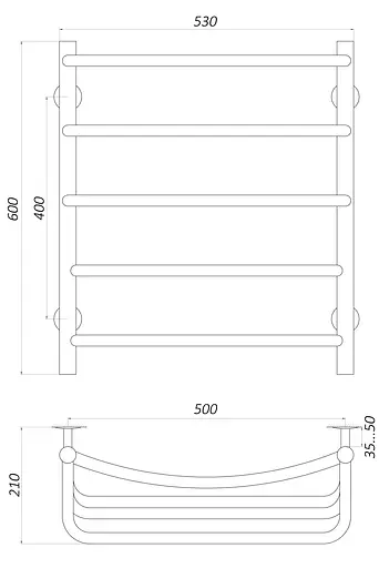 Водяна рушникосушка Unio LКD W 600-500-5 Драбинка Каскад Дуга, Хром - фото 4