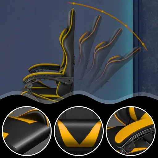 Кресло геймерское PLAYER с подставкой для ног и массажем Black/Yellow (100015) - фото 7