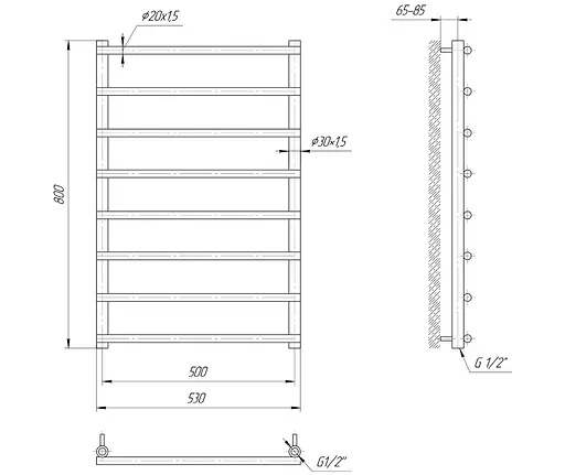 Водяной полотенцесушитель Mario Турин 800x530/500, Хром - фото 2