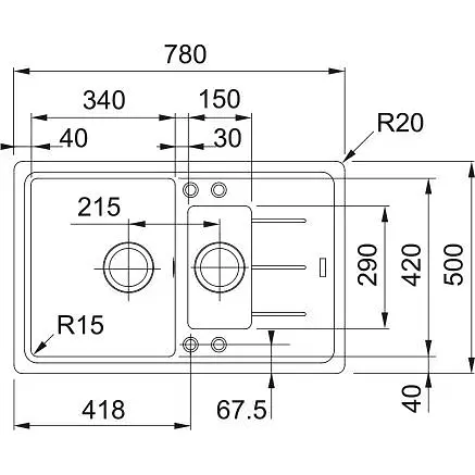 Кухонная мойка Franke Basis, фрагранит, прямоугольник, с крылом, 780х500х200мм, чаша - 1,5, врезная, BFG 651-78, черный матовый - фото 2