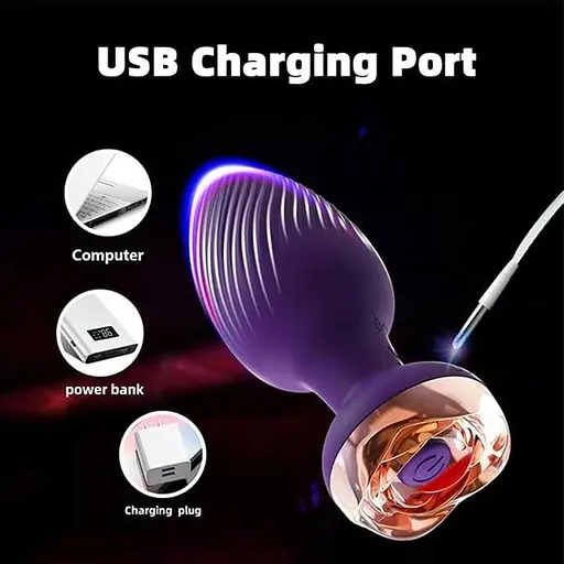 Анальная вибро-пробка Rose Butt на пульте с золотой розой 10 режимов 5 мм 90 мм фиолетовый - фото 4