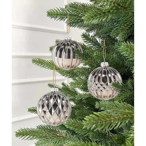 Елочный шарик Chomik стеклянный зеркальный 8 см рельеф ромбы по центру (MAL4013) - фото 2